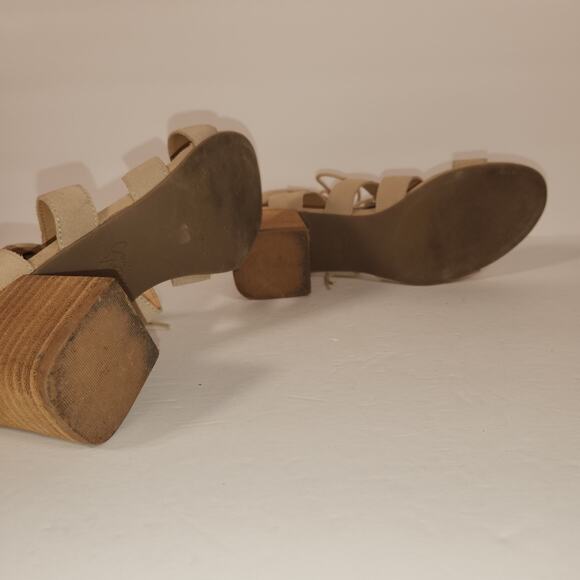 CROWN VINTAGE Domonte Sandal Women 9 Cream Suede Gladiator Chunky Heel Tie Ankle - Picture 11 of 12